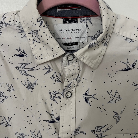 Denim & Flower Sparrow Print Button Down Shirt - Picture 2 of 5